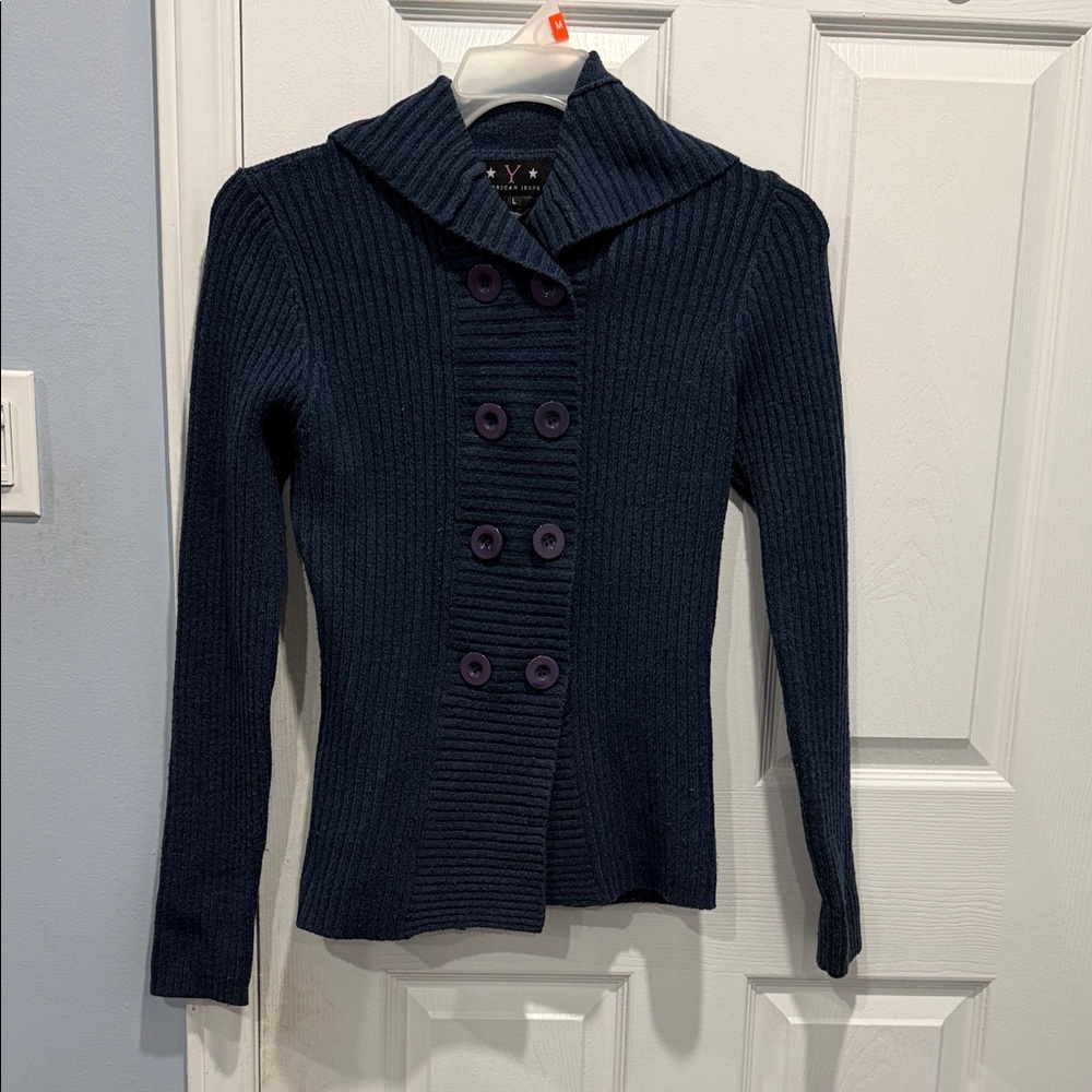 Studio Y Navy Double-Breasted Cardigan